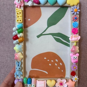 6x4 inch Hand decorated picture frame,photo frame, funky frame,gift idea,gift for her,colourful frame, home decor, pastel colours decor