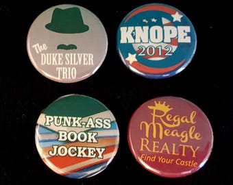 Parks & Rec Pin - CHOOSE ONE - Duke Silver, Knope 2012, Book Jockey, Regal Meagle