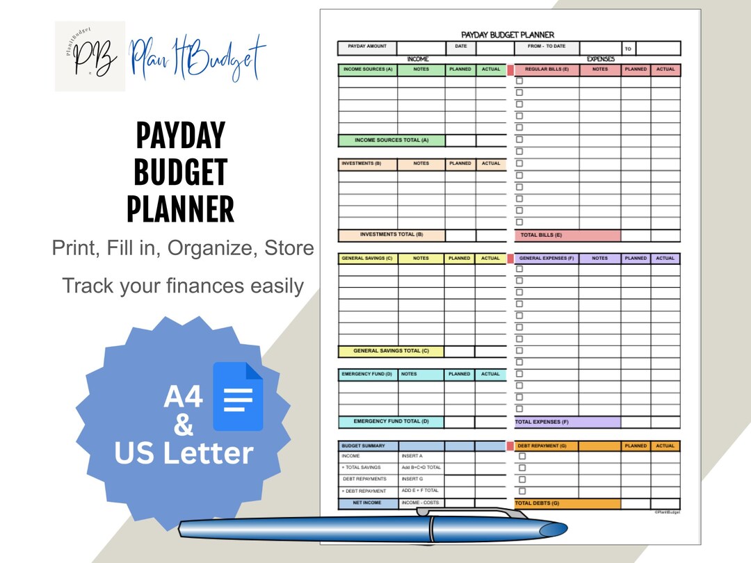 Budget Planner Printable PDF Financial Budget Google Doc Printable ...