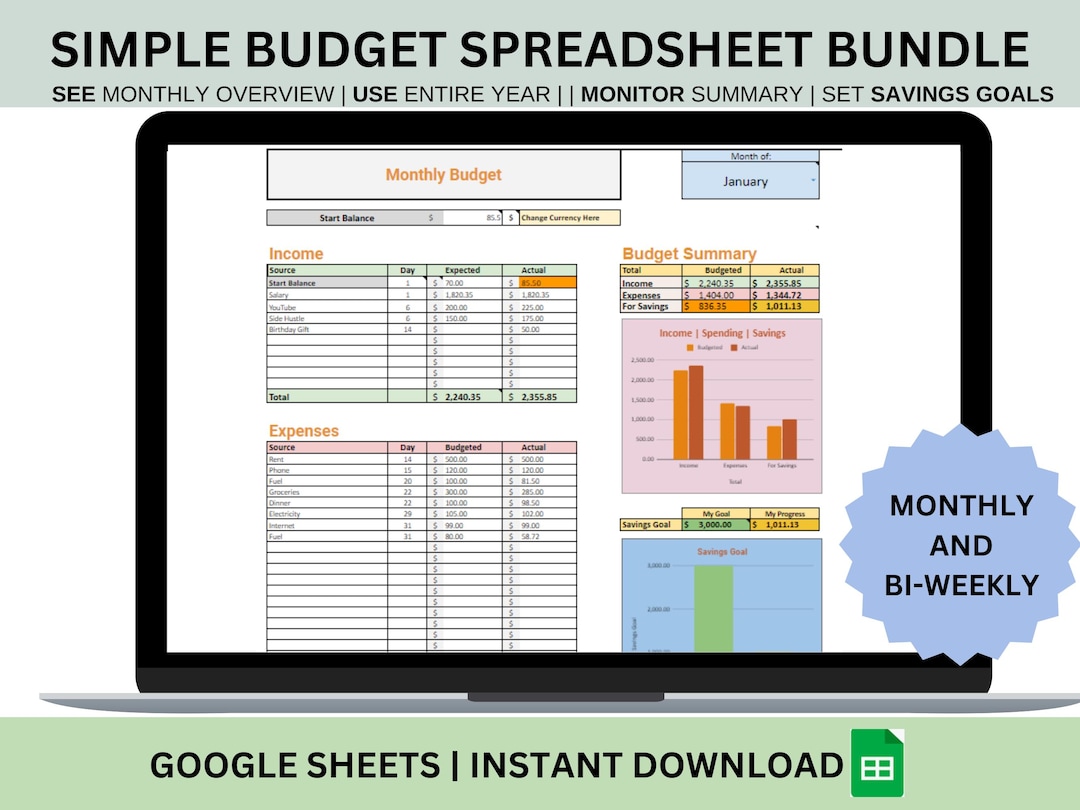 Budget Planner Bundle for Google Sheets Simple Monthly Budget ...