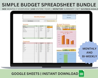 Eenvoudige budgetplanner-spreadsheet voor Google Spreadsheets (digitale download) met afdrukbaar Budget Tracker-cadeau