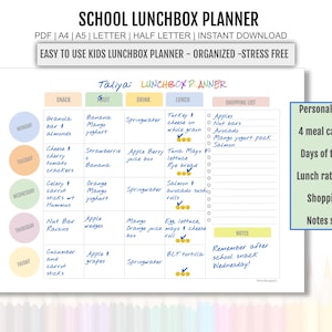 Kids Meal Planner School Lunch Ideas colorful Printable School Lunch Meal Planner Kids Nutrition child Lunchbox Printable Instant Download
