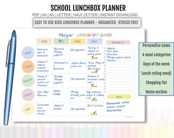 Kids Meal Planner | Kids Lunch Ideas Printable | School Lunch Meal ...