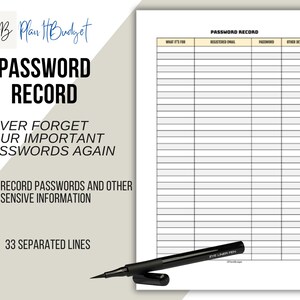 Password Tracker Printable | Fillable Password Keeper | Password Organizer | Password Log  A4/A5/Letter/Half | Instant Download PDF