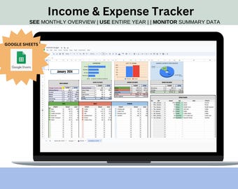 Google Sheets Income and Expense Tracker, Monthly Budget Template, Finance Spreadsheet