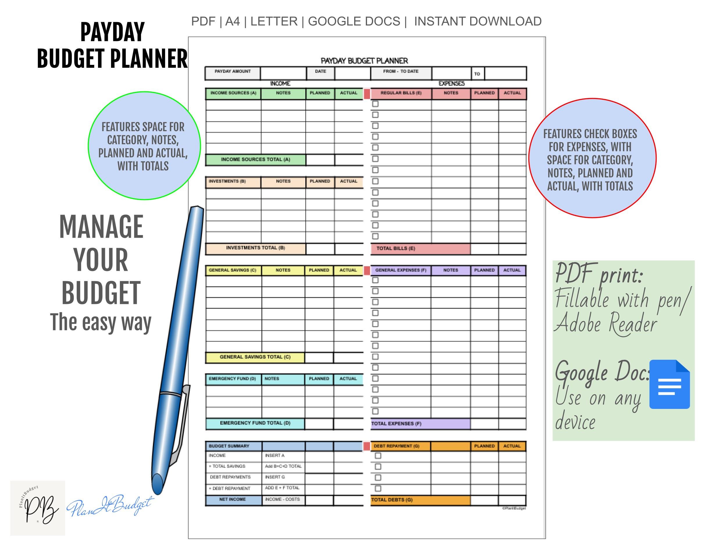 Budget Planner Printable PDF Financial Budget Google Doc Printable ...