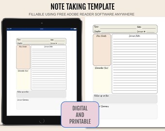 Afdrukbare sjabloon voor het maken van aantekeningen met hoofdstukoverzicht, invulbare pdf voor studenten en Office