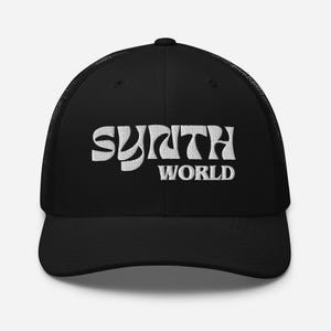 Synth World Trucker Hat | Vintage-Inspired Mesh Back Cap for Music Lovers, Musicians, Keyboard Players | Great Gift for Family, Friends