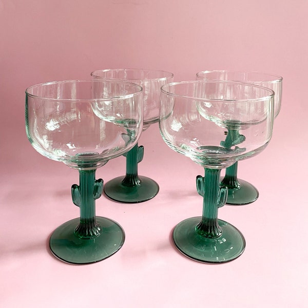 Vintage Libbey Cactus Margarita Glasses  / Fiesta Cocktail Glasses, Mid Century Modern Barware
