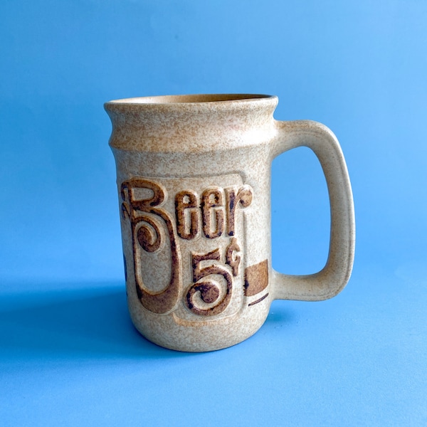 Vintage Pottery Craft USA Beer 5 Cent Mug / Ceramic Stoneware Beer Stein Mugs, Big Coffee Mug