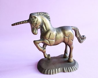 Vintage Solid Brass Unicorn Statue / Mid Century Brass Home Decor Ornaments, Retro Brass Figurine, Apartment Decor