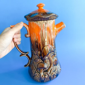 Vintage Royal Sealy Mushroom Ceramic Coffee Pot and Lid / Pottery Tea Pots, Retro Kitchen Decor, Quirky Housewarming Gift