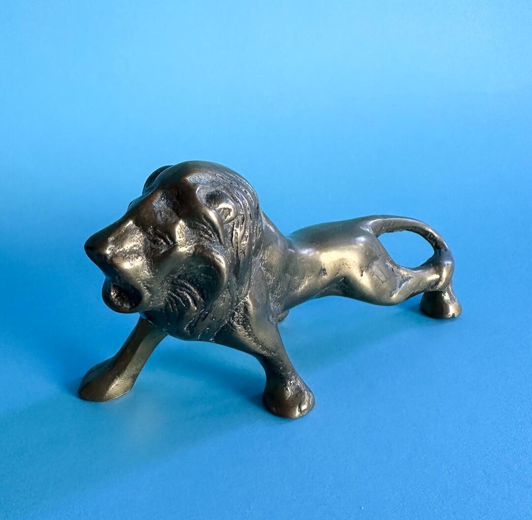 Vintage Solid Brass Lion Statue / Mid Century Brass Home Ornaments ...
