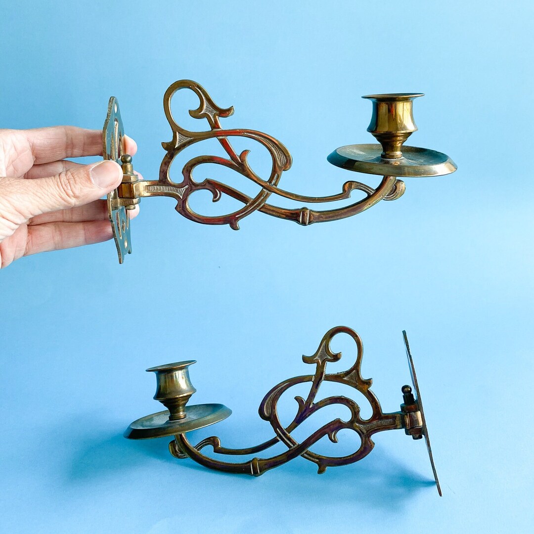 Vintage Solid Brass Candle Sconces Wall Candleholders Set / Rotating