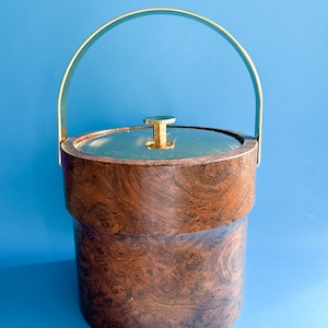 Wiaderko do lodu z winylu i imitacji drewna w stylu vintage / nowoczesne akcesoria barowe w stylu mid-century gold, wiaderko do wina i szampana, wystrój domowego baru