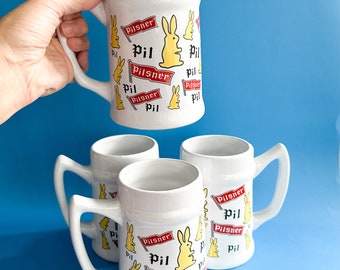Vintage Pilsner Beer Phil Rabbit Beer Mug / Ceramic Stein, Breweriana Collectible Barware, Bunny Beer Mugs