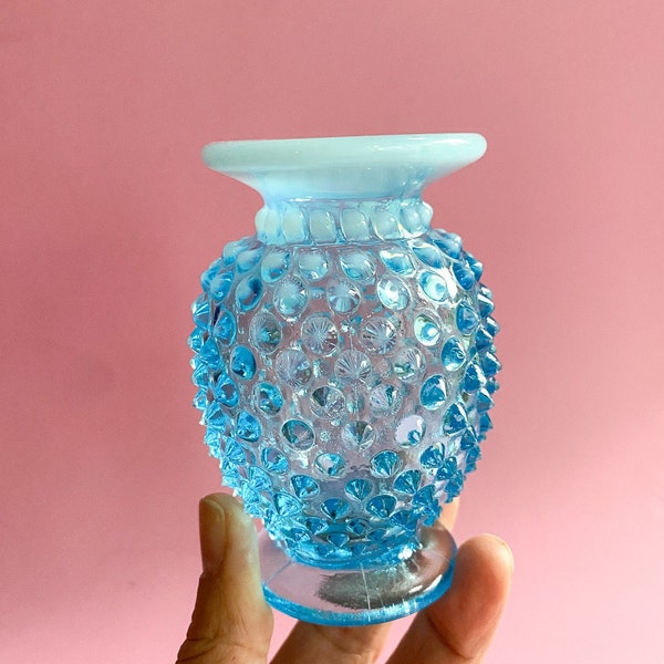 Vintage Fenton Hobnail Vase / Aqua Blue Opalescent Glass Bud Vase, Mid Century Modern Art Glass Home Decor