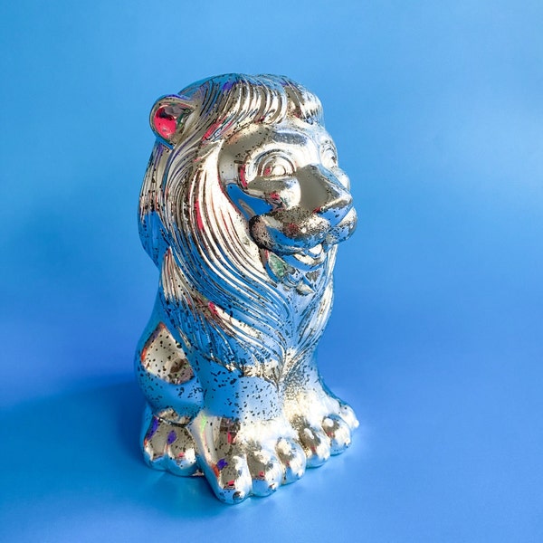 Vintage Reed & Barton Silverplated Lion Coin Bank / Children Kid Piggy Bank, Retro Home Decor