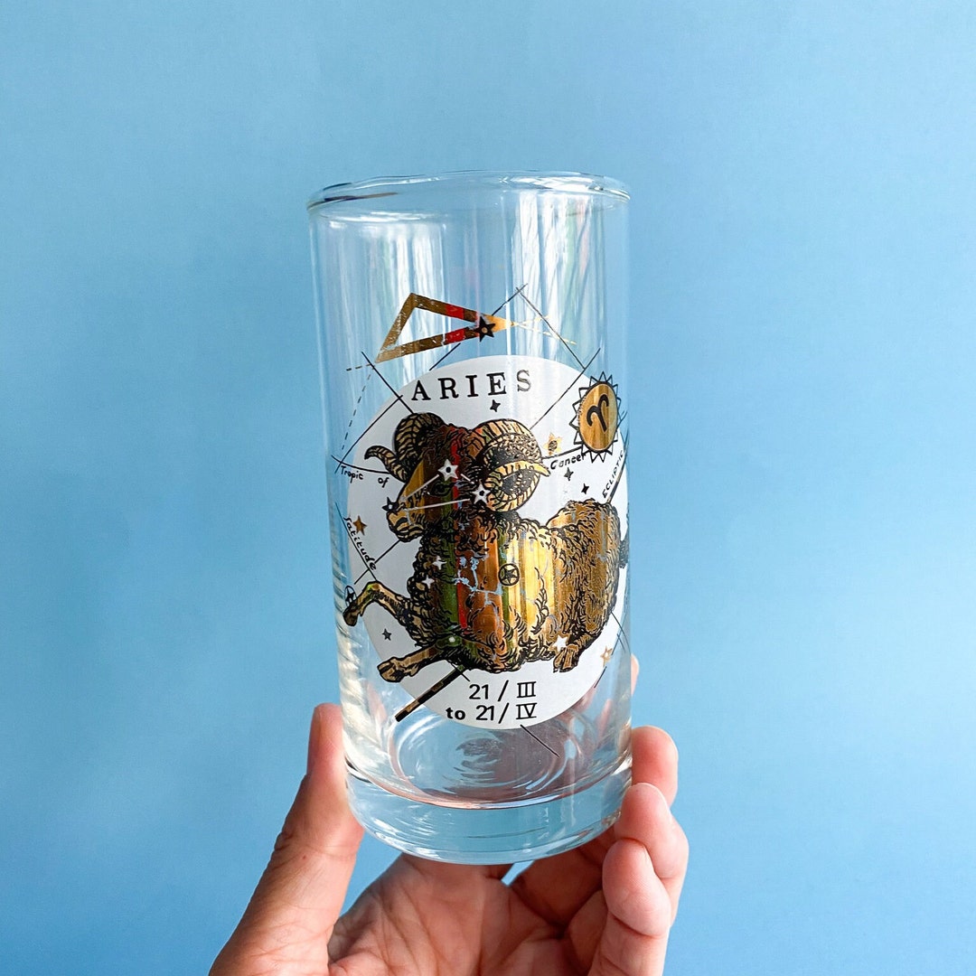 Vintage Aries Zodiac Sign Glass / Astrology Ram Glassware Etsy