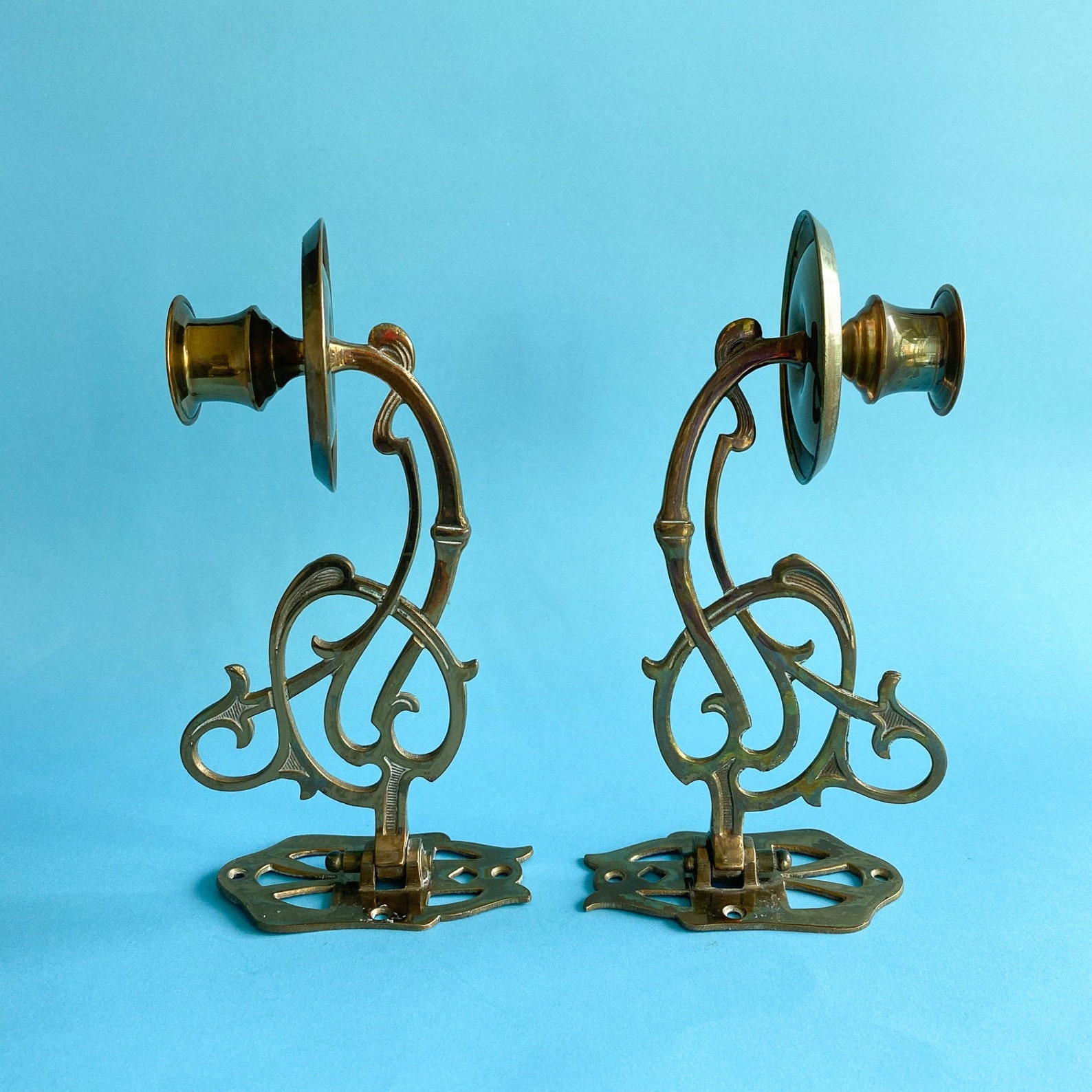 Vintage Solid Brass Candle Sconces Wall Candleholders Set / Rotating