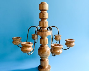 Vintage Erzgebirge Wood Spider Candle Holder / Ore Mountain Six Arm Branch Candle Stick Holders, Turned Wood Candelabra, Apartment Decor