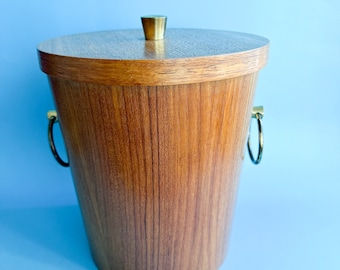 Vintage Scandinavian Teak Ice Bucket / Brass Handles Knob, Mid Century Modern Barware, Champagne Wine Bucket