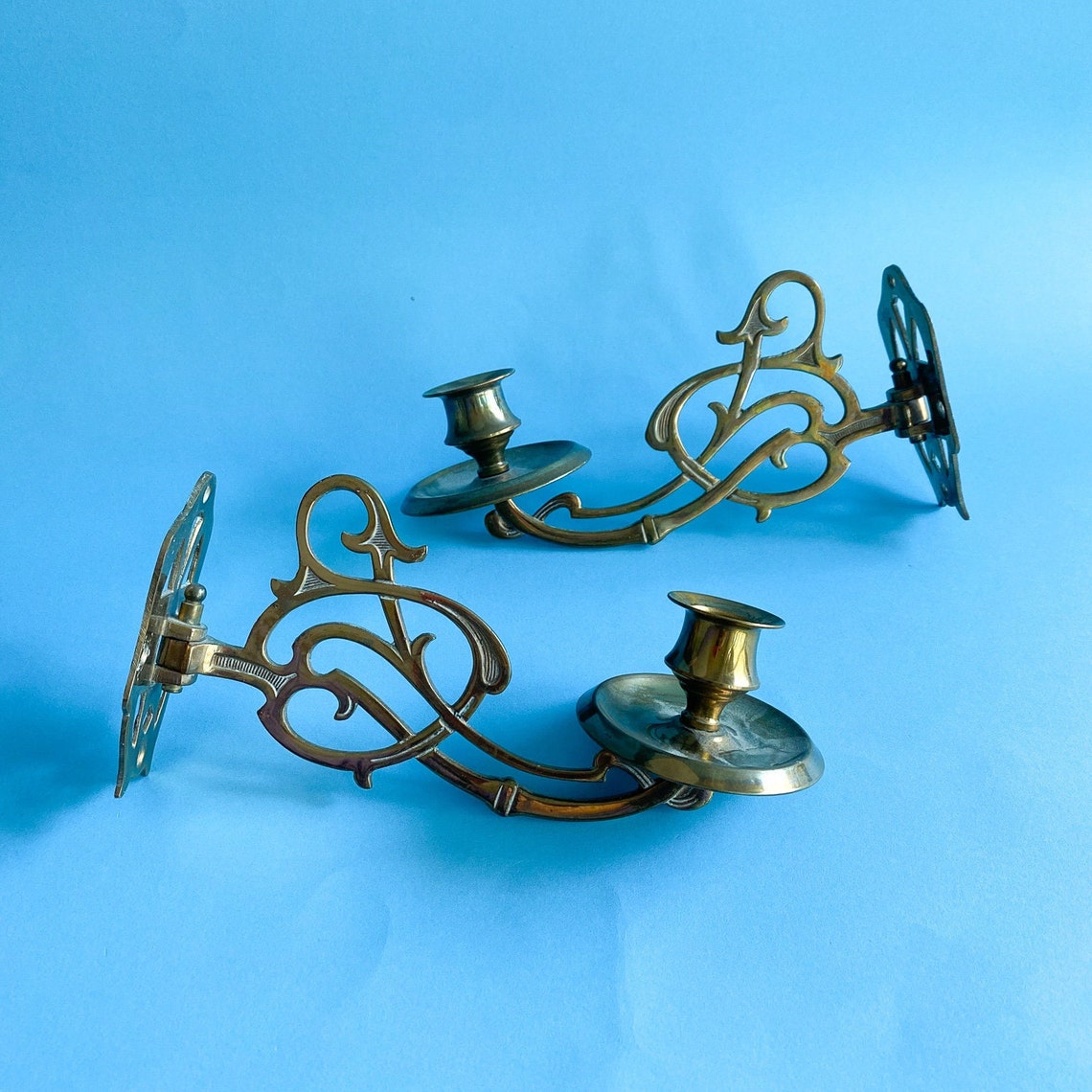 Vintage Solid Brass Candle Sconces Wall Candleholders Set / Rotating