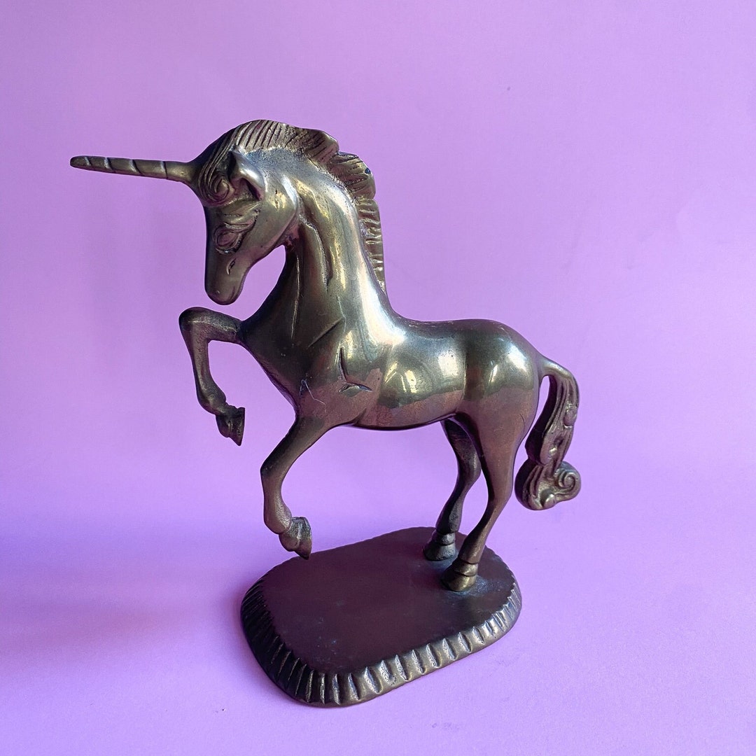 Vintage Solid Brass Unicorn Statue / Mid Century Brass Home Etsy