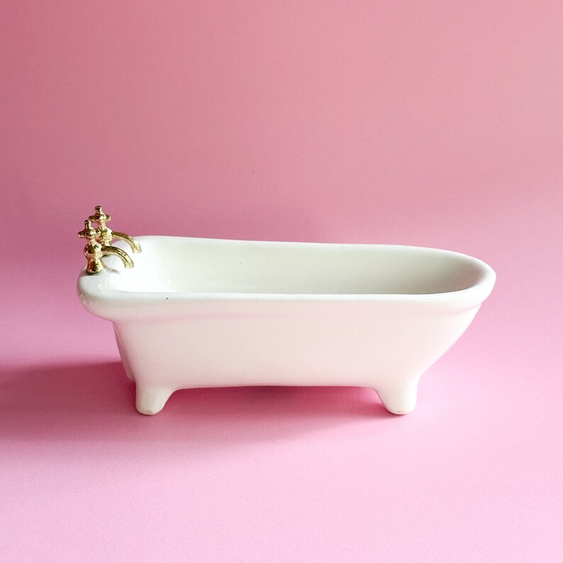 Vintage Porcelain Bathroom Doll House Set / Ceramic Miniature Dollhouse