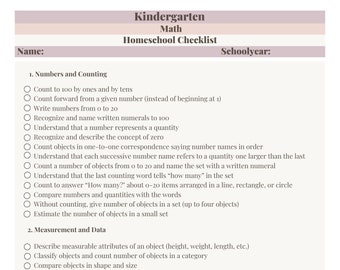 Kindergarten Homeschool Checklist