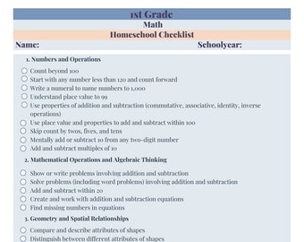 1st Grade Homeschool Checklist