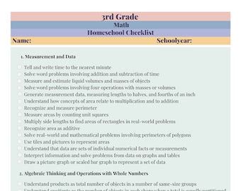 3rd Grade Homeschool Checklist