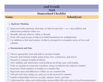 2nd Grade Homeschool Checklist