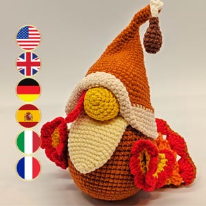 Turkey Gnome Crochet Pattern – Thanksgiving Amigurumi PDF, Fall Gnome Soft Toy, Cute Turkey Decoration, Easy Autumn Crochet Pattern