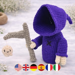 Crochet Grim Reaper Pattern, Cute Creepy Amigurumi Tutorial PDF in English, Ghost Crochet, Gothic Halloween Grim Reaper Toy Pattern Book