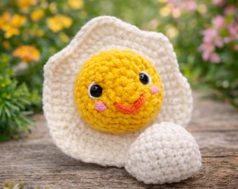 Happy Sunny Side Up Egg Crochet Pattern, Plush Egg Amigurumi Tutorial PDF in English, Cute Food Crochet, Handmade Amigurumi Easy Patterns