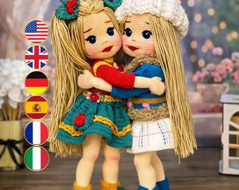 2 in 1 Crochet Blonde Doll Pattern Bundle, Winter Girl Amigurumi, DIY Baby Toy Pattern, Doll with Clothes (En, Fr, De, It, Es)
