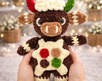 Gingerbread Highland Cow Crochet Pattern – Farm Amigurumi Plushie (PDF Tutorial), Gift for Cowlover