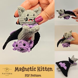 Kitten Crochet Magnet Pattern, Cute Creepy Vampire Cat Amigurumi Tutorial PDF in English, Halloween Bat Crochet, Do It Yourself Pattern Book