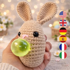 Stress Ball Bunny Crochet Pattern, Funny Amigurumi Toy (PDF), Easter Gift, Quirky Rabbit Pattern Tutorial, Multilingual (6 Languages)