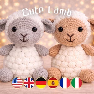 Lamb Crochet Pattern , Spring Farm Sheep Amigurumi, Nursery Easter Gift, Easy DIY Soft Toy Tutorial, Multilingual PDF (6 Languages)