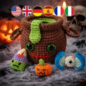 Crochet Trick or Treat Cauldron Pattern – Amigurumi Halloween Candy Bowl (PDF) - Multilingual (En, Fr, De, It, Es)
