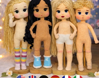 4-in-1 Crochet Doll Body Pattern Bundle, Amigurumi Base Baby Body Set (PDF Tutorial), Multilingual (6 Languages), Nursery Gift