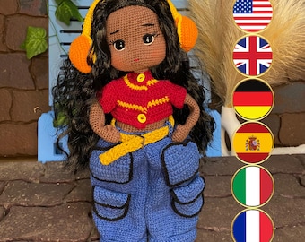 Hiphop Afro Girl Crochet Doll Pattern, Amigurumi (PDF)