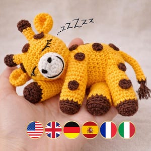 Patrón de jirafa de crochet, juguete amigurumi durmiendo, regalo de safari en la jungla (Tutorial en PDF)