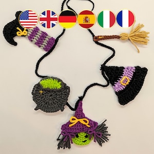 Witchy Halloween Garland Crochet Pattern – Amigurumi Appliqué (PDF)