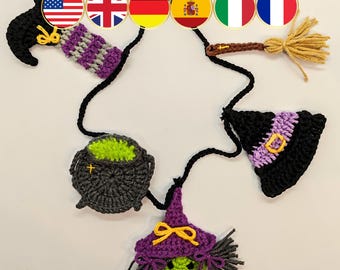 Witchy Halloween Garland Crochet Pattern – Amigurumi Appliqué (PDF)