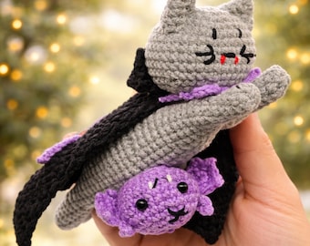 Vampire Kitten Crochet Pattern, Magnetic Bat Amigurumi (PDF), DIY Gift for Fantasylover
