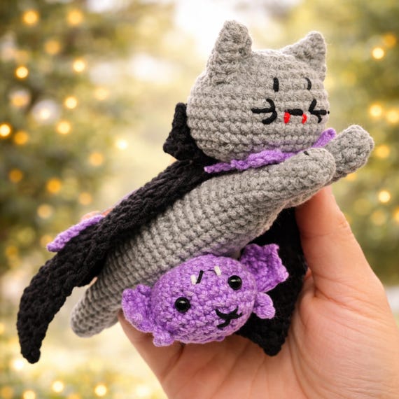 Vampire Kitten Crochet Pattern, Magnetic Bat Amigurumi (PDF), DIY Gift for Fantasylover