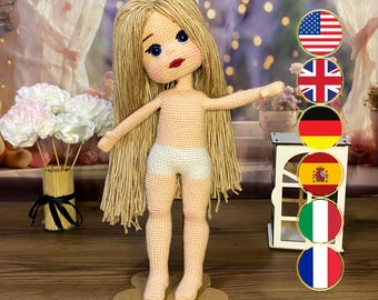 Blonde Hair Crochet Doll Base Pattern, Amigurumi Body (PDF)